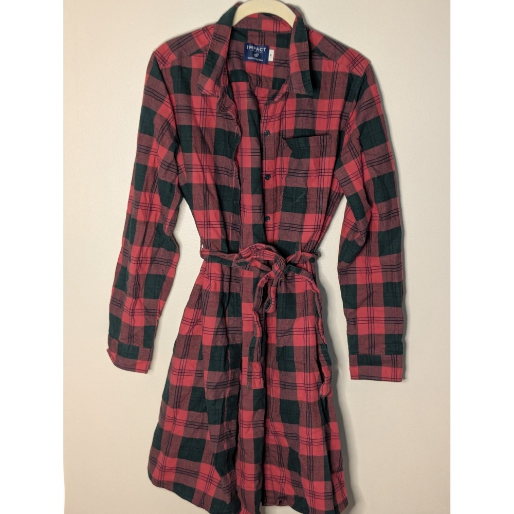 United By Blue Impact Collection Red Green Plaid Organic Cotton Hemp Shirt Dress
